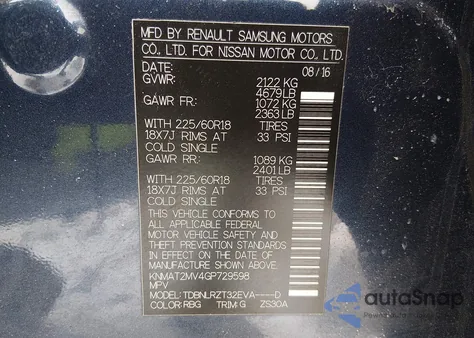 2016 Nissan Rogue Sl from USA, damaged, VIN KNMAT2MV4GP729598